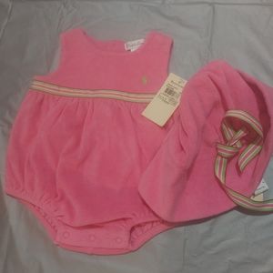 Ralph lauren  lauren baby girl and Hat and romper.)